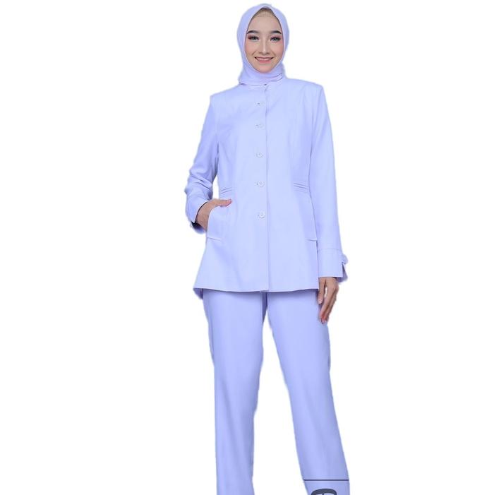 seragam dinas putih wanita celana pdh nakes putih re bonia setelan celana putih perawat wanita