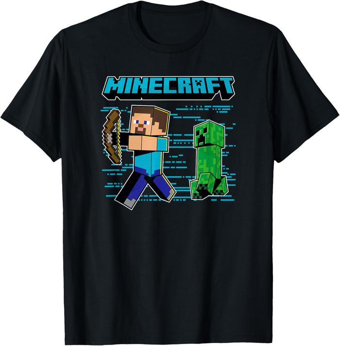 Amber's Baju Kaos Anak dan Dewasa Unisex Minecraft Steve & Creeper Run Run Run T-Shirt Cotton Combed
