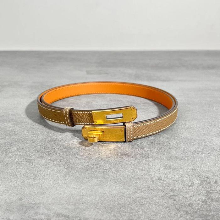 HERMES Kelly 18 Belt 18mm In Etoupe Epsom Calfskin GHW