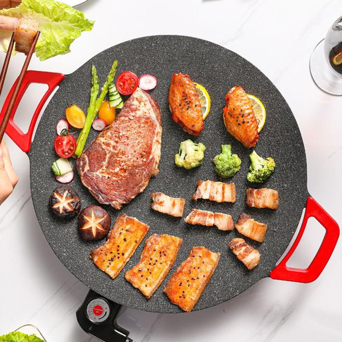 Electric Indoor Nonstick Grill Griddle Korean Style Electric Baking Tray Fast Heat Up Ideal Low Fat
