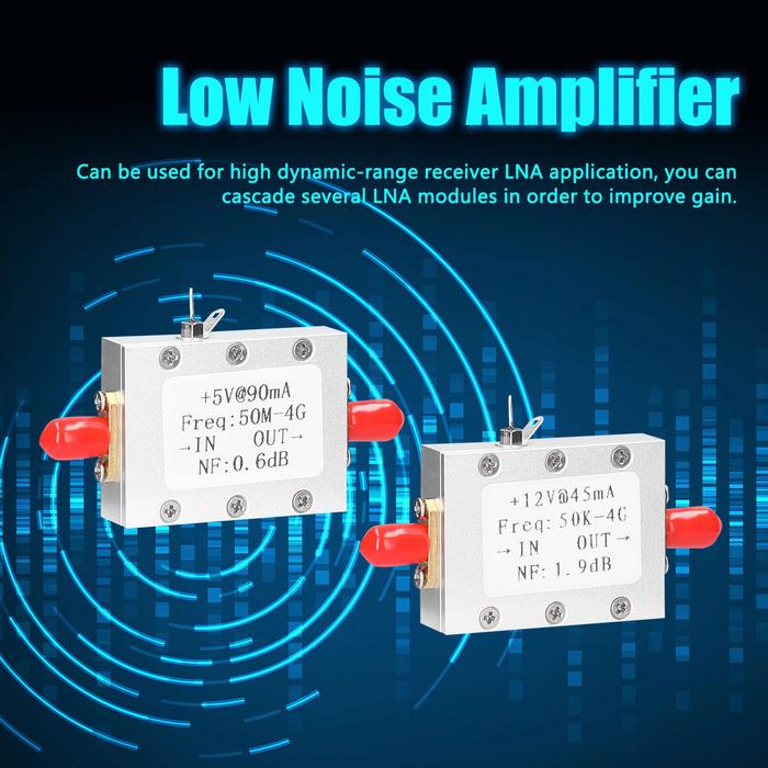 +12V@45mA Low Noise High-Gain Amplifier Ham Radio Module LNA 50K-4G Frequency NF=1.9dB RF FM HF VHF 