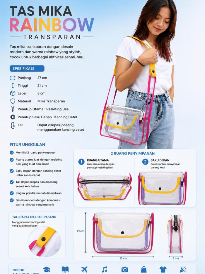 Tas selempang mika transparan mika pvc tas rainbow lucu mika pvc