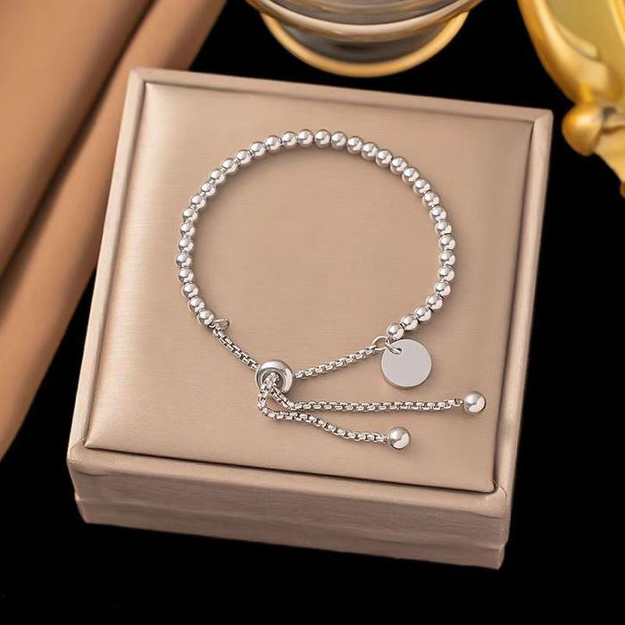 [Custom Nama]Gelang serut titanium anti karat/Gelang emas titanium biji lada/perhiasan titanium asli