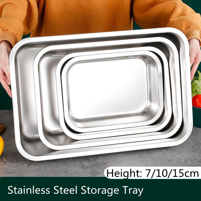 Stainless Steel Rectangle Deepen Storage Tray Dinner Plate Oven Cake