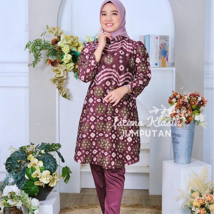 LIZA ONESET JUMPUTAN CELANA ATASAN JUMPUTAN KOMBINASI BY ISTANA KLASIK BATIK KERJA BATIK PALEMBANG J