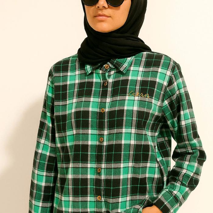 kemeja kotak turkis by cesan hijab