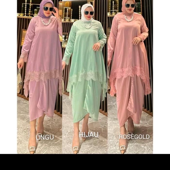 one set kebaya melayu, rok lilit atasan renda