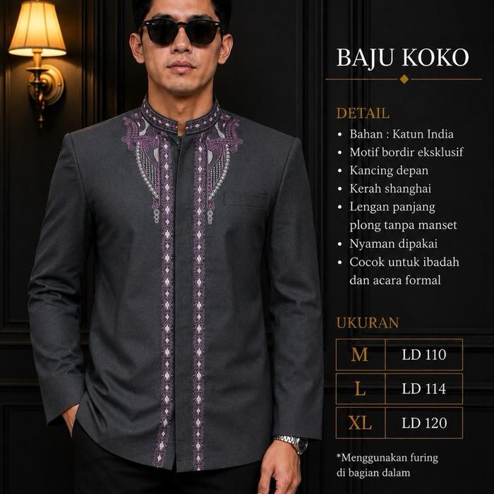 Hasgradini Jas Koko Katun India Lengan Panjang Pria Dewasa ada 5 serian Warna Casual Nyaman Tebal Fo