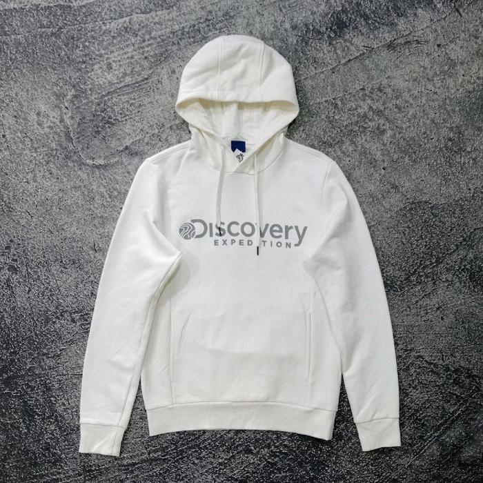 Jaket Hoodie pria DISCOVERY big logo putih casual murah size m