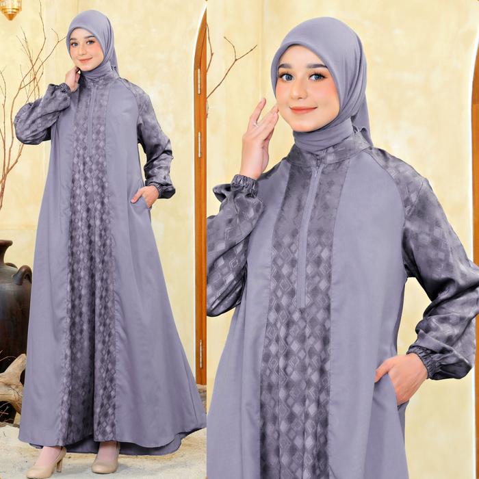 Gamis GZ0521 Grey Purple/ Gamis Katun Toyobo/ Gamis Lebaran/ Gamis Grey Purple
