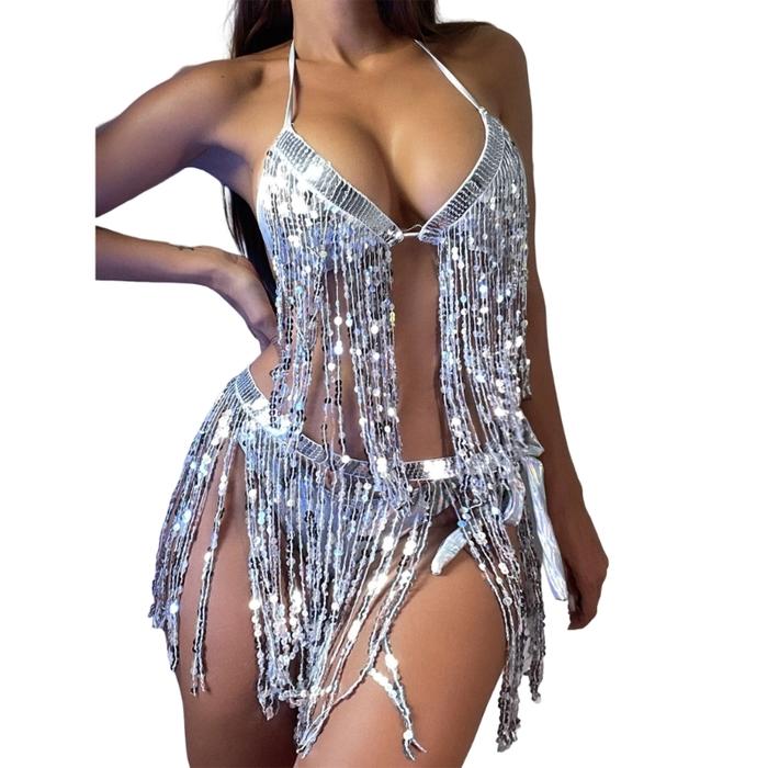 Womens Tie String Bikini-Swimwear Triangle-Smocked Bikini