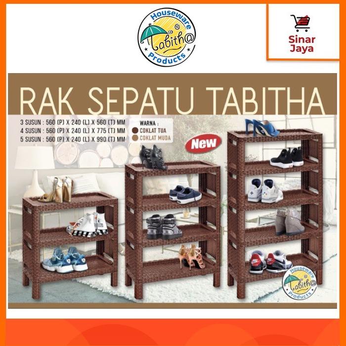 READY TABITHA Rak Sepatu Rotan Susun 3, 4, 5 (Rak Sepatu Plastik Motif Rotan)