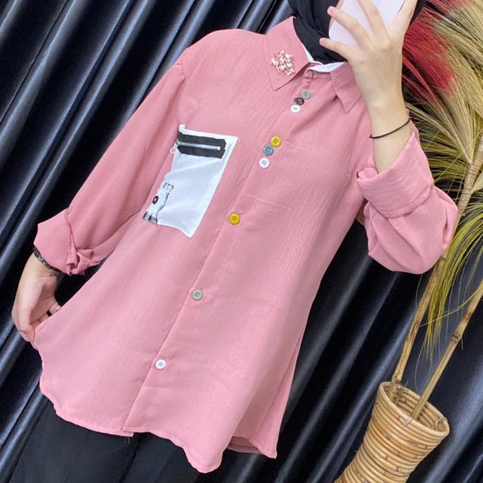 Lubana saku kotak Atasan kemeja lubana wanita remaja dewasa