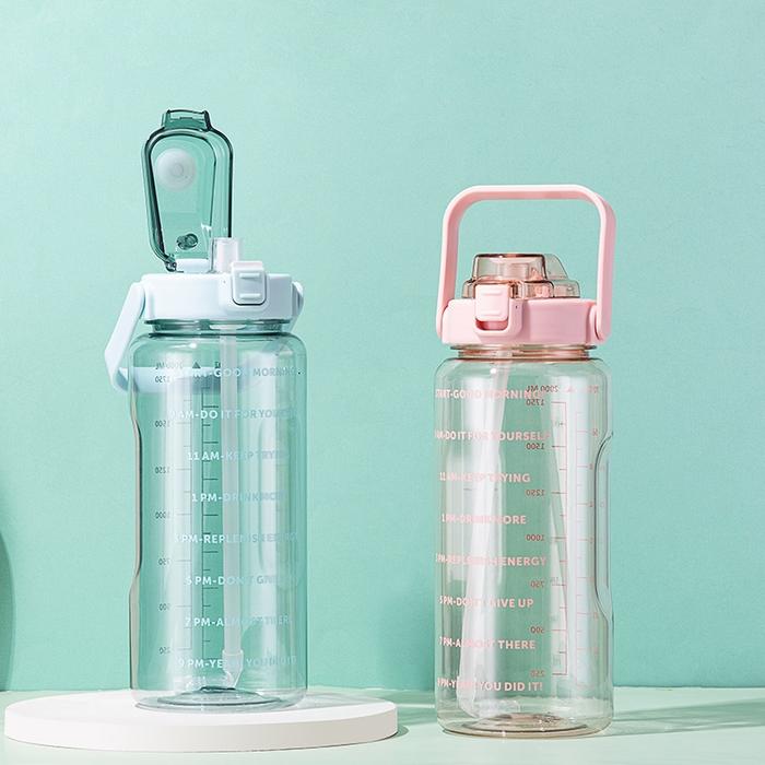 Botol minum Jumbo 2 LITER Motivasi Penanda waktu Tritan Quifit Handle BENING 2000ML