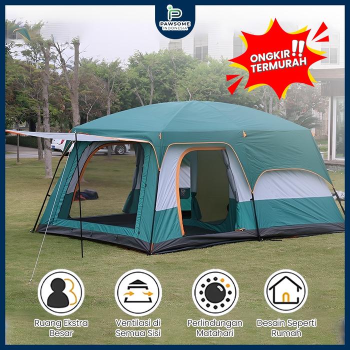AJS- Tenda Camping Jumbo 1013 Orang Tenda Outdoor Ada 2 Ruangan Waterproof Luxury Automatic | PAWSOM