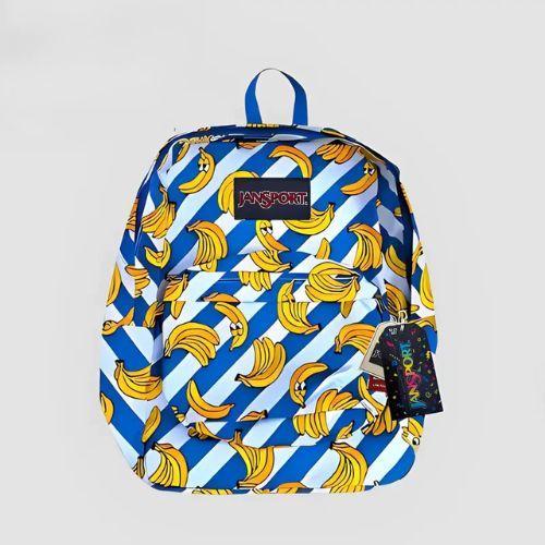 Jansport Tas Sekolah Pria & Wanita Terbaru Motif Pisang Biru & Putih Desain Unik & Mewah Tas Ransel 