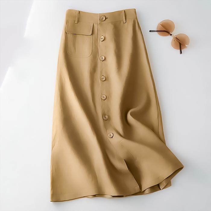 Rok sebetis korean style Flowy Stretchy Kancing Hidup Kantong Depan Wanita Panjang wrap skirt span a