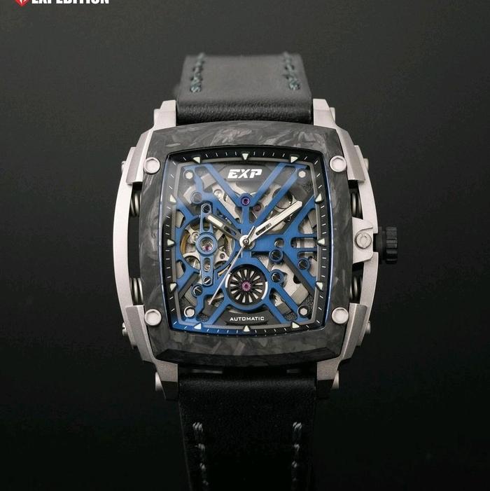 Jam Tangan Pria Original EXP Expedition Limitide Edition Titanium Automatic E3008M Blue Dial