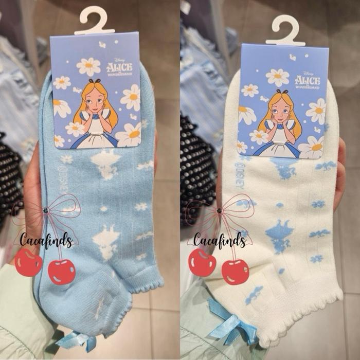 OHSOME x DisneyKaos Kaki / Ankle Socks Bow Alice In Wonderland Collection (22-24cm) White / Blue