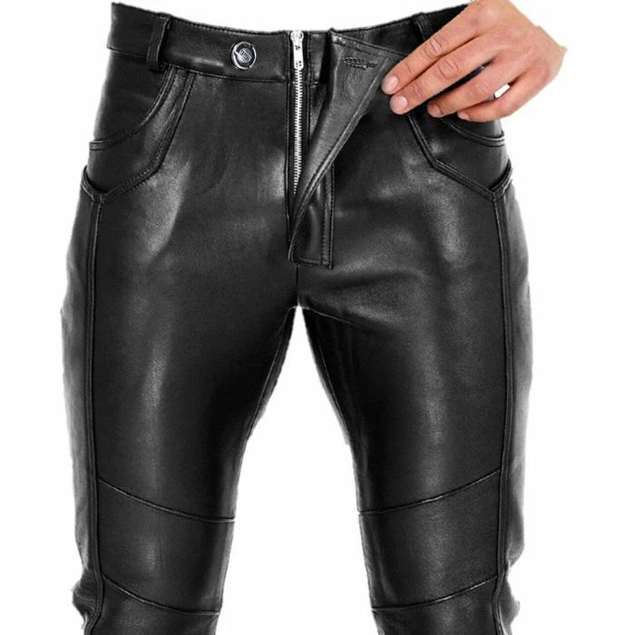 Men Rock Style PU Leather Long Pants leather pants  leather motorcycle pants