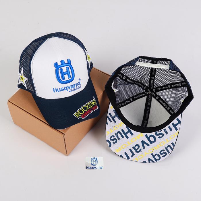 TOPI SNAPBACK JARING HUNSQVARNA DATAR DESAIN KEREN UNUK LOGO TIMBUL BAHAN TEBAL TWILL X TRUCKER HAT