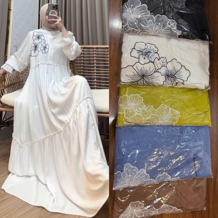 Maharani Dress bahan rayon import motif bunga bunga cantik gamis para wanita muslimah Muslim