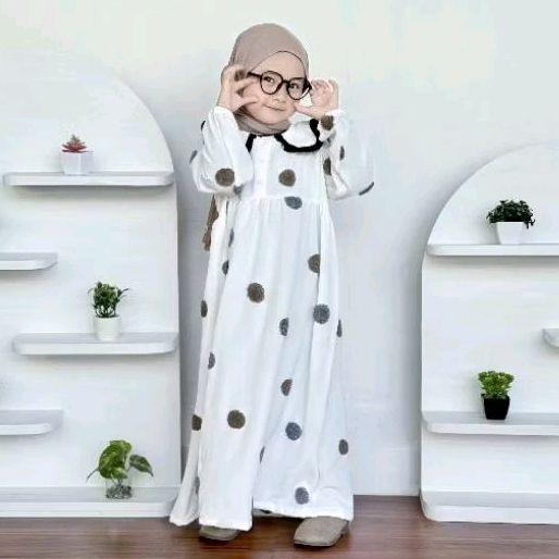 3-11th gamis anak pom pom bahan crinkle bordir pompom premium