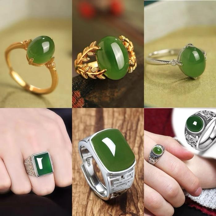 (Bebas beli 2 dapat bonus) C100 Cincin giok batu asli hijau titanium wanita anti karat anti luntur