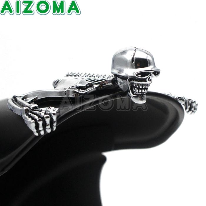 Chrome Motorcycle Skull Skeleton Decorative Figure For Harley Visor