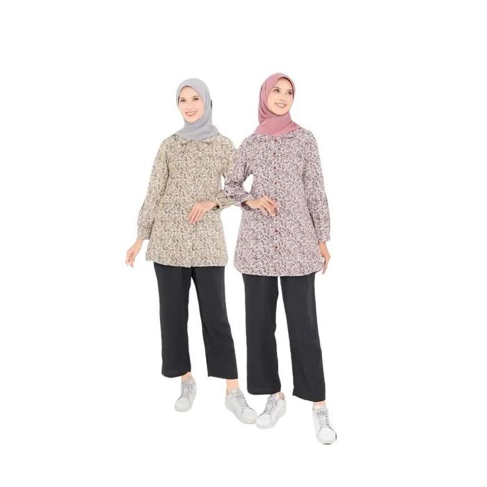 Ethica Naomi 40 Tunik Wanita Motif Warna Olive Maroon Bahan Katun Terbaru XS sd XXL Adem Nyaman