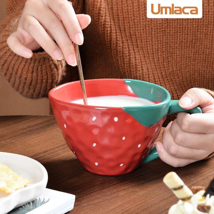 Strawberry Bowl Kawaii Breakfast Mug Cup Ceramic Plate Dishes Storage