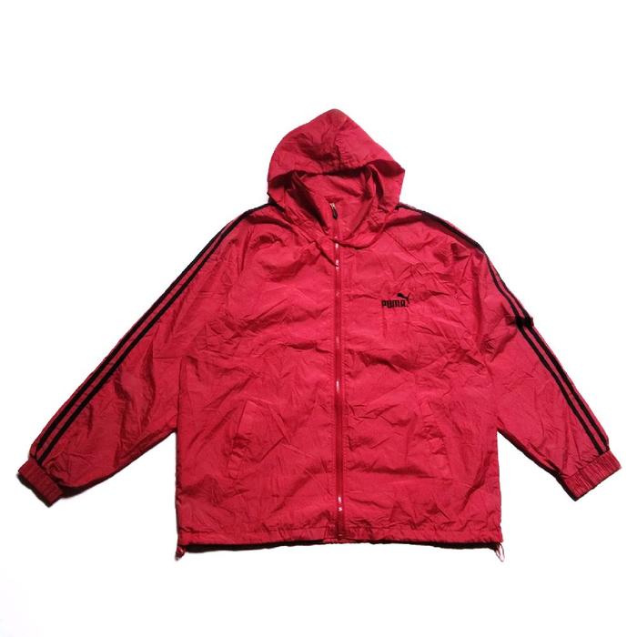 Jaket Windbreaker Running Sport Puma Merah XL Hidden Hoodie