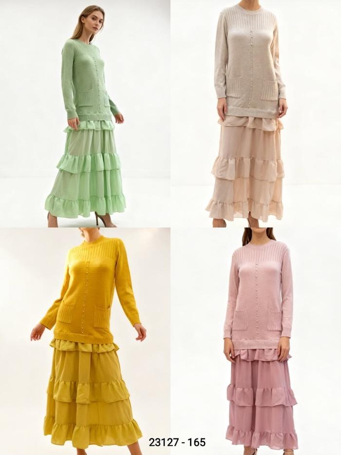 23217 Gamis Rajut II Fashion Pakaian Wanita II Maxi Dress - Rajut Kombinasi Brukat