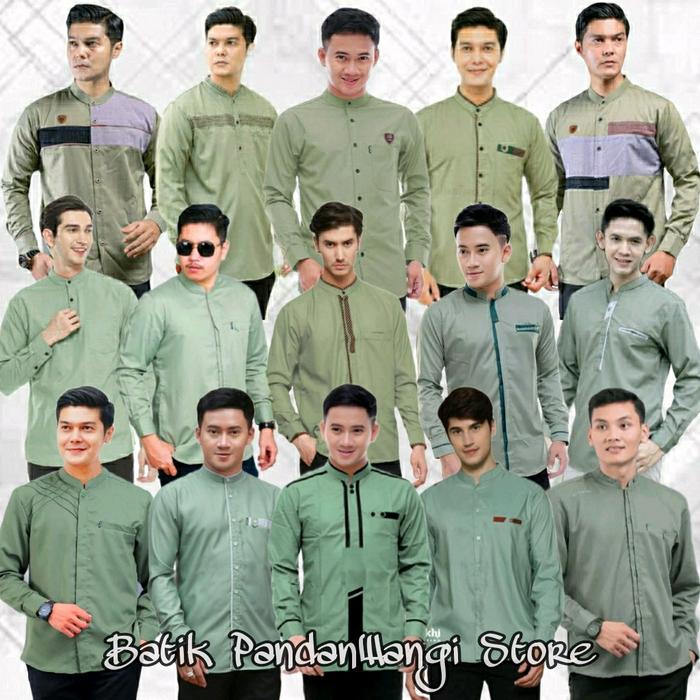 Kemeja Baju Koko Pria Dewasa Lengan Panjang Hilwa El-Rumi Warna Hijau Sage Kemko Hadroh Seragam Majl