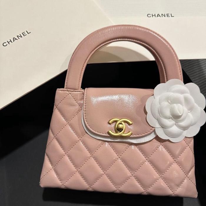 Authentic Chanel Shopping Bag Mini Lambskin Baby Pink Ghw Preloved