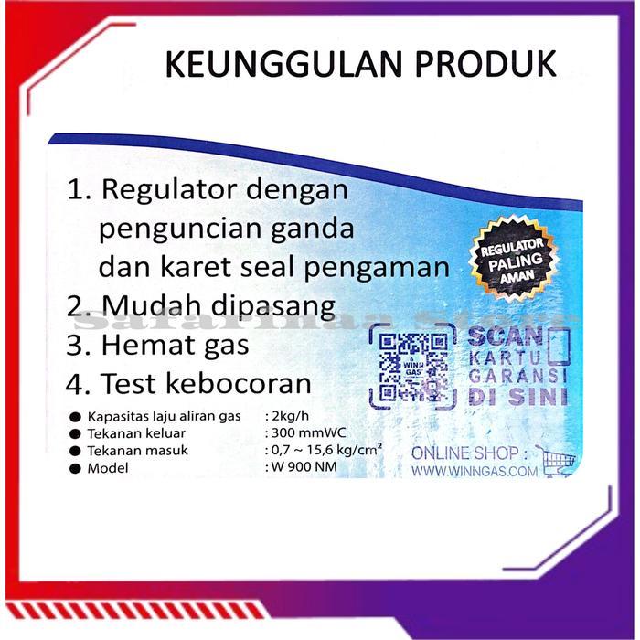 PAKET REGULATOR GAS LPG WINN GAS TYPE W 900 M / NM SET SELANG SERAT BAJA 1000 PSI FREE KLEM