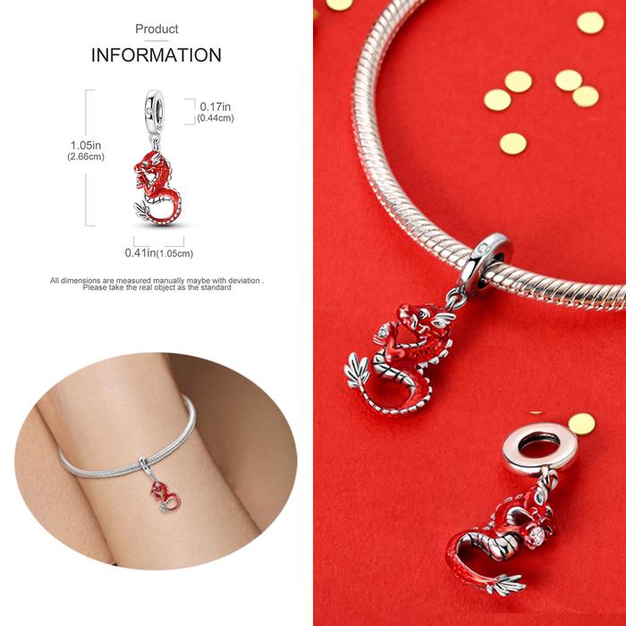 925 Sterling Silver Dragon&Lucky Cat&Lion Dance&God of Wealth&Lucky Bag Charm Fit Brand Bracelet Chi