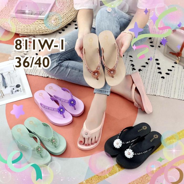 Sandal Jepit Tebal Wanita Dewasa Simple Tali Love Bunga Permata Cantik Elegant Import MGR Mokaya Mor