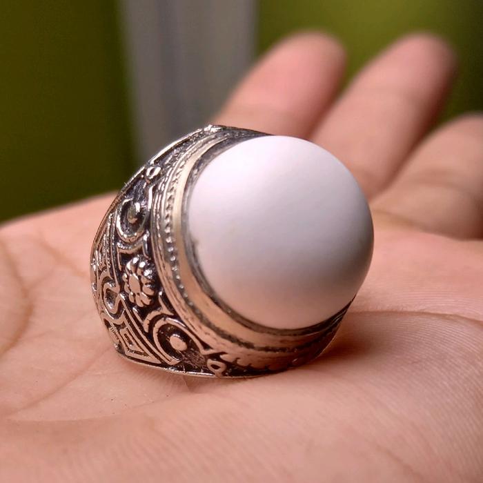 Cincin batu putih tidar keras ring alpaka