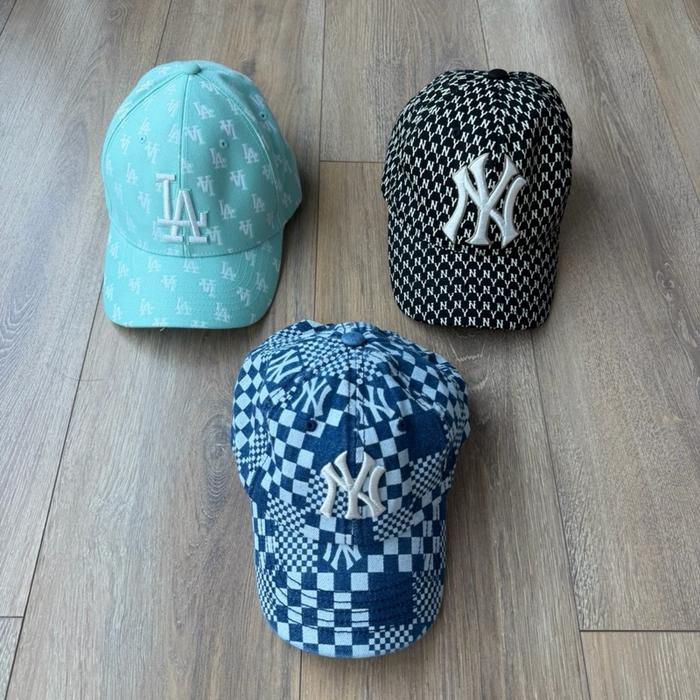 MLB MONOGRAM Classic Ball Cap LA DODGERS, MLB Checker Board Denim Ball Cap NEW YORK YANKEES