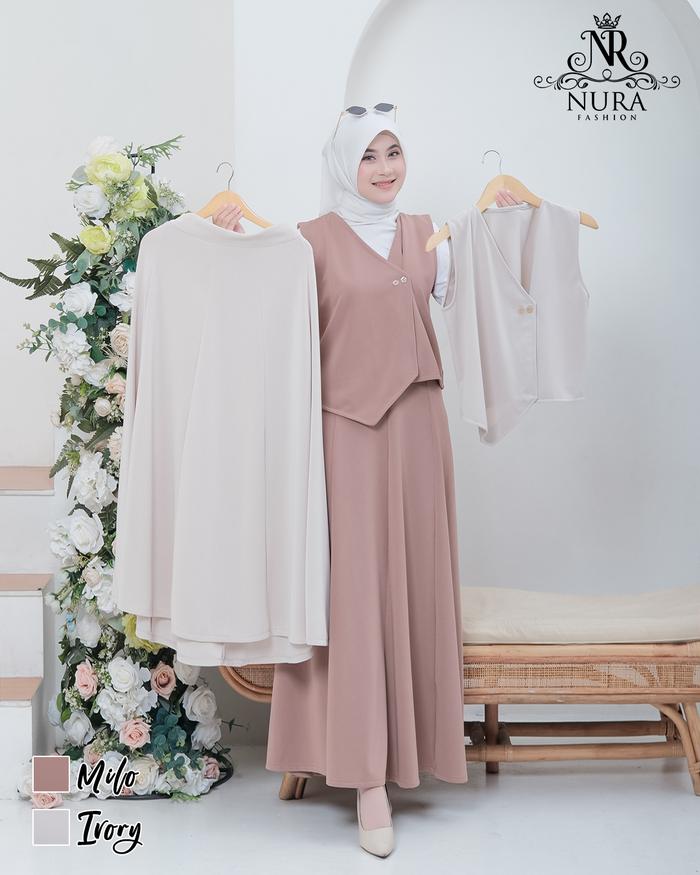 Nura Fashion Setelan Vest Rok Wanita Korean Style Elma Alifa One Set Rompi Blazer Muslim M L-XL Keki