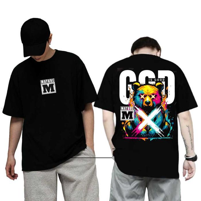 Baju Kaos Tshirt Atasan Pria Keren Terbaru Lengan Pendek Motif Beruang Hitam Sablon Tulisan Kata Kat