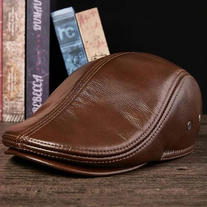 Topi Pet Kulit Pria Asli Coklat Desain Keren Original Garut RENDIAL
