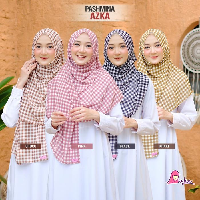 Pashmina Azka Miulan Hijab Cantik Motif kotak kotak Bahan Chiffon cerutti Premium