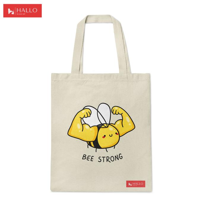 HALLO Totebag Kanvas Tebal Premium Penutup Resleting Tas Kuliah Pria Wanita Unisex Broken White - BE