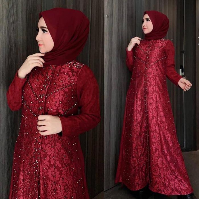 Baju Gamis suede kombi brokat full payet original Shellasaukia