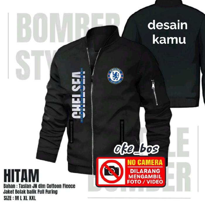 Oke_bos Jaket Bomber Club Bola Eropa Chelsea Terbaru Sablon Polyflex Korea & DTF Logo Terbaru Bolak 