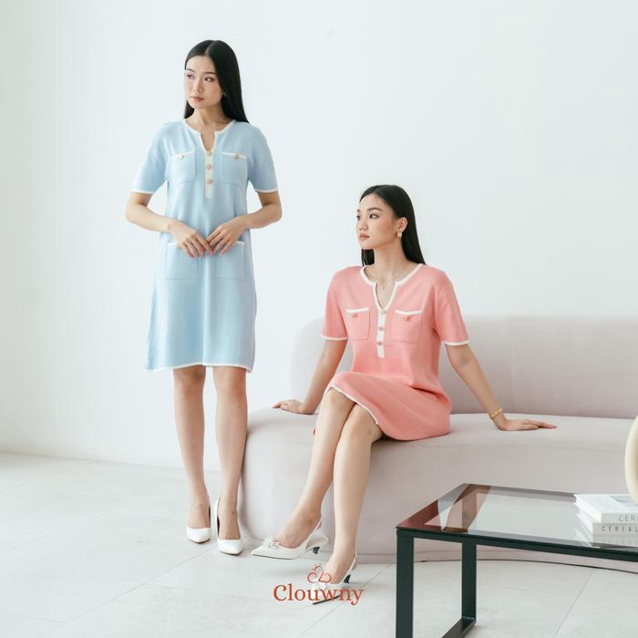 Clouwny Ventura Knit Dress Wanita Lengan Pendek Simple Elegant Premium Knit Fit To Xxl Gaun Midi Bas