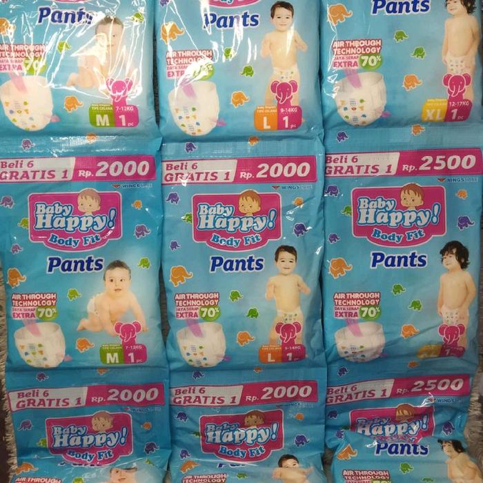 Dapat 14pcs - Pampers Popok Bayi Baby Happy Rencengan Dapat 12 Sachet M L XXL