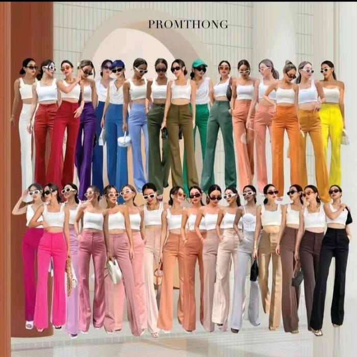 Promthong Celana Cutbray Wanita High Waist Panjang Scuba Kulot Kantor Pant Kerja Size M L XL XXL Mat